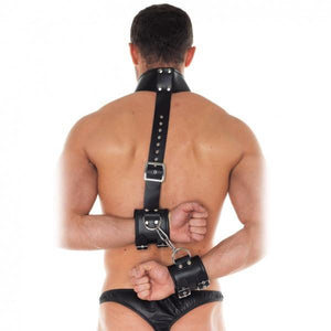 RIM 7665 Deluxe Unisex Leather Neck to Arm Back-Cuff Bondage - Premium Luxury Bondage Gear XRLLC 