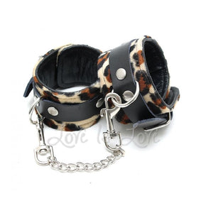 Rimba Leather Anklecuffs with Soft Leopard Fabric RIM 7937 Bondage - Rimba Bondage Gear Rimba 