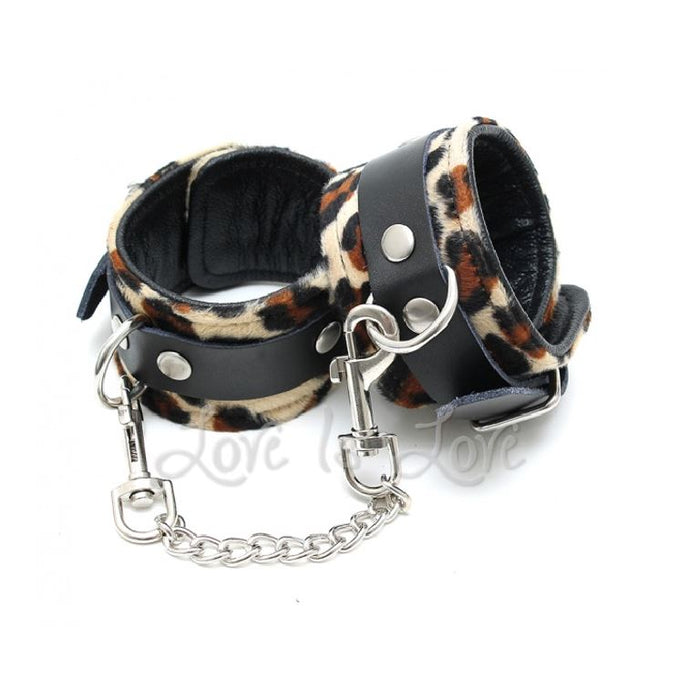 Rimba Leather Anklecuffs with Soft Leopard Fabric RIM 7937