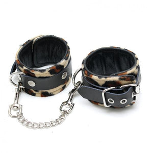 Rimba Leather Anklecuffs with Soft Leopard Fabric RIM 7937 Bondage - Rimba Bondage Gear Rimba 