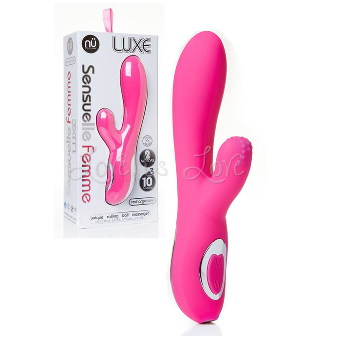 Sensuelle Femme Luxe Rechargeable 10 Function Rabbit Vibrator Pink (Unique Rolling Ball Clit Stimulation)