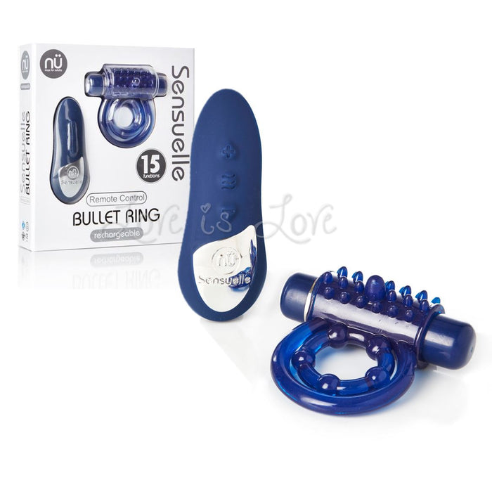 Sensuelle Remote Control 15 Function Bullet USB Rechargeable Cock Ring Blue
