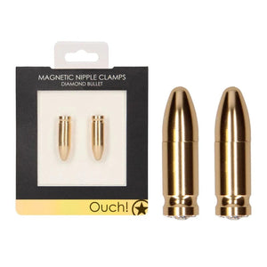 Shots Ouch Magnetic Nipple Clamps Diamond Bullet OU527GLD Gold