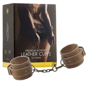 Shots Ouch Premium Bonded Leather Hand Cuffs Brown Bondage - Shots Ouch! Bondage Shots Ouch! 