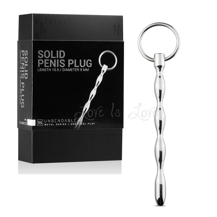 Sinner Gear Unbendable Beaded Penis Plug with Pull Ring 10.5cm