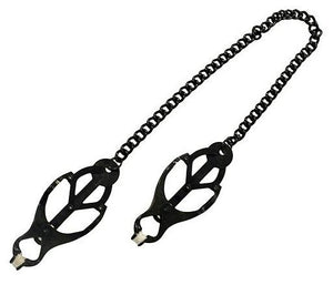 Spartacus Butterfly Nipple Clamps With Silicone Tips Link Chain in Black or Silver Nipple Toys - Nipple Clamps Spartacus 