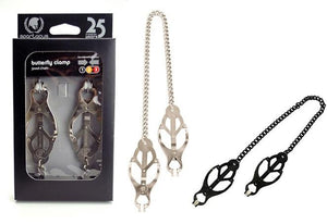 Spartacus Butterfly Nipple Clamps With Silicone Tips Link Chain in Black or Silver Nipple Toys - Nipple Clamps Spartacus 