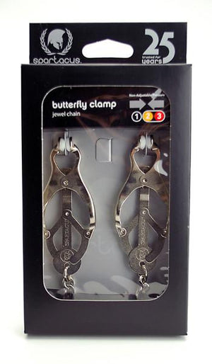 Spartacus Butterfly Nipple Clamps With Silicone Tips Link Chain in Black or Silver Nipple Toys - Nipple Clamps Spartacus Silver (SPF-16) 