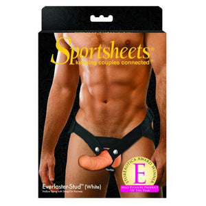 Sportsheet Everlaster Stud Hollow Strap-On and Harness Brown (Retail Popular Color Choice) or White Strap-Ons & Harnesses - Hollow Strap-Ons Sportsheets White 
