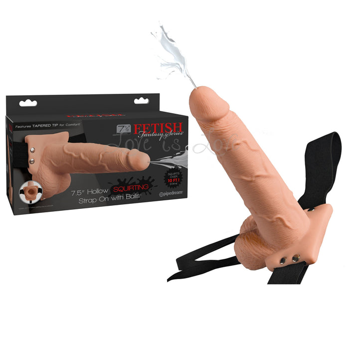 Fetish Fantasy Series Hollow Squirting Strap-On with Balls Flesh 7.5 Inch or 9 Inch