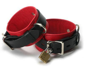 Strict Leather Deluxe Black and Red Locking Ankle Cuffs Bondage - Premium Luxury Bondage Gear Strict Leather 