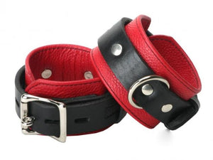 Strict Leather Deluxe Black And Red Locking Wrist Cuffs TL100 Bondage - Ankle & Wrist Restraints Strict Leather 