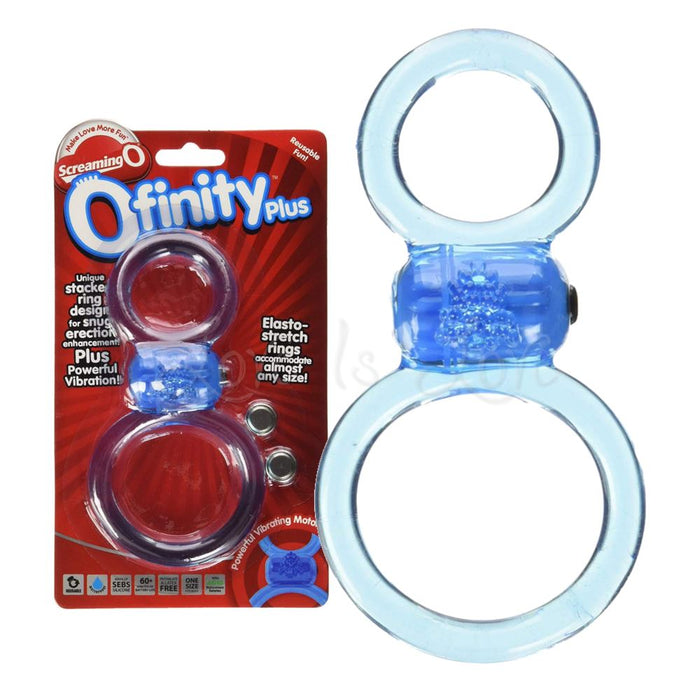The Screaming O Ofinity Plus Vibrating Double Erection Ring Blue