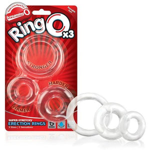 The Screaming O RingO Erection Rings (Pack of 3 Sizes ) Clear or Black Cock Rings - Cock Ring Sets The Screaming O Clear 