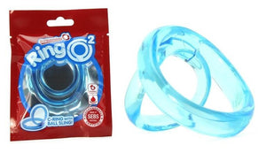 The Screaming O RingO2 Double C-Ring With Ball Sling Blue Cock Rings - Double Cock Rings The Screaming O 