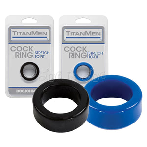 TitanMen Tools Cock Ring - Stretch To Fit Black or Blue (Stretch To Fit Cock Ring Best Seller) For Him - Cock Rings Doc Johnson 