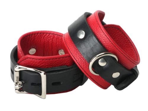 Strict Leather Deluxe Black and Red Locking Ankle Cuffs TL100A