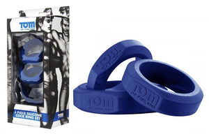 Tom Of Finland 3 Piece Silicone Cock Ring Set Blue Or Black ( Retail Popular Thick Cock Ring Set) For Him - Cock Ring Sets Tom Of Finland 