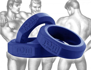 Tom Of Finland 3 Piece Silicone Cock Ring Set Blue Or Black ( Retail Popular Thick Cock Ring Set) For Him - Cock Ring Sets Tom Of Finland Blue 