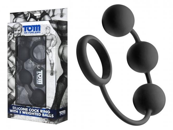 Tom Of Finland Silicone Cock Ring With 3 Weighted Anal Balls